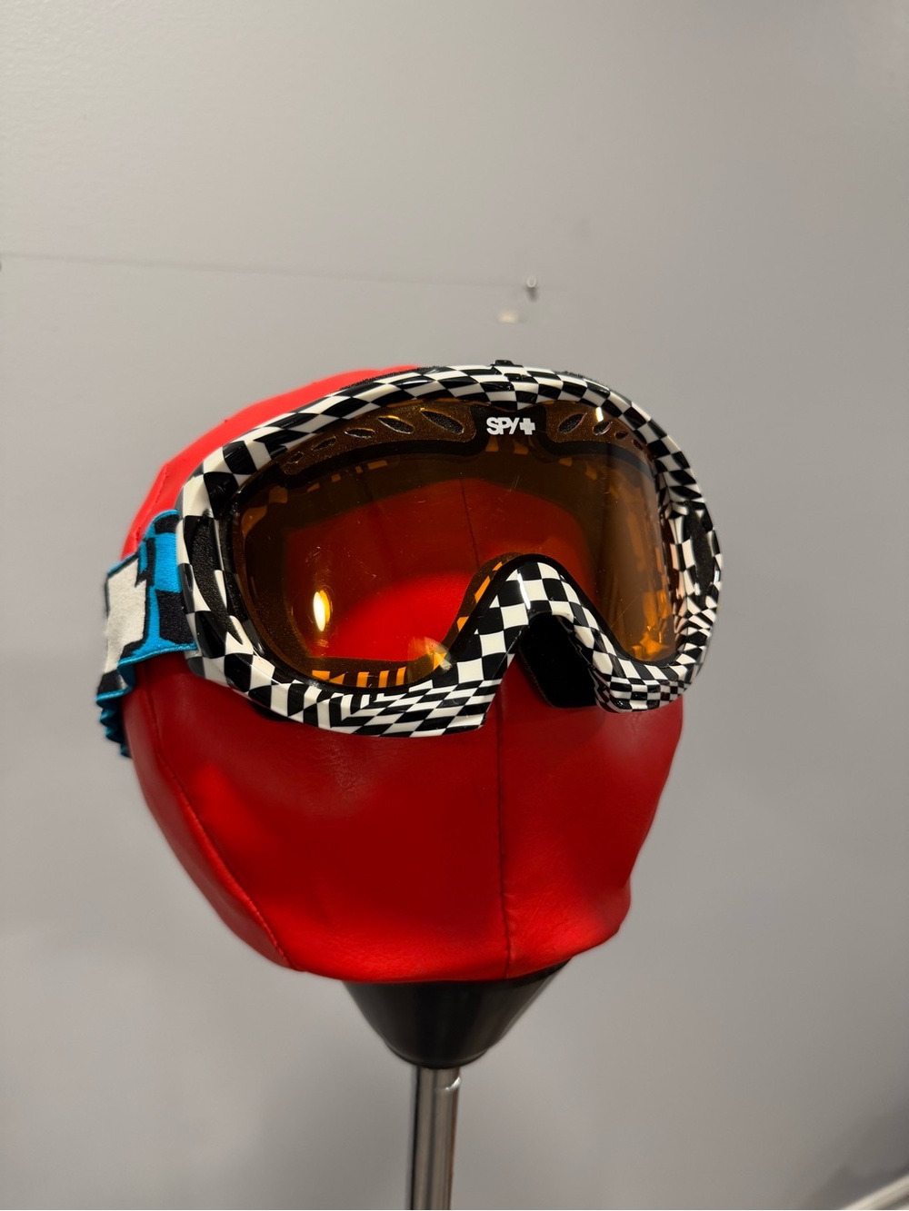 Spy+ Checkerboard MX Motocross Goggles Amber Lens Blue Yellow Strap